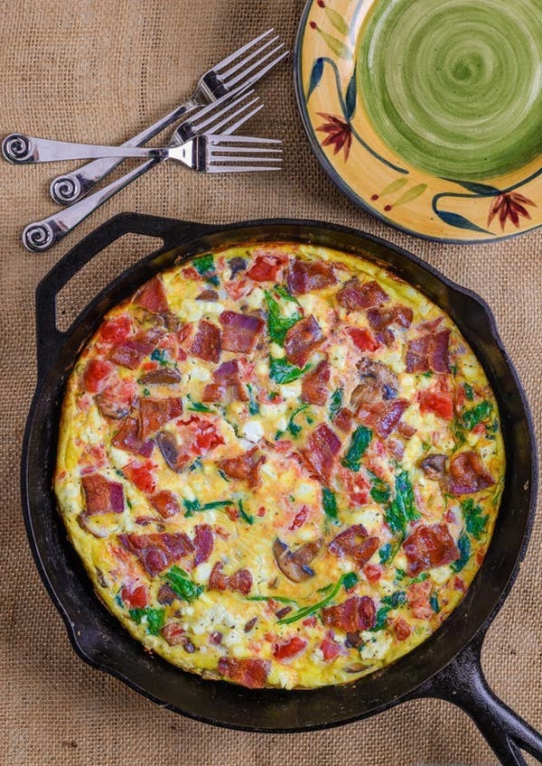 Bacon and Mushroom Frittata in a pan