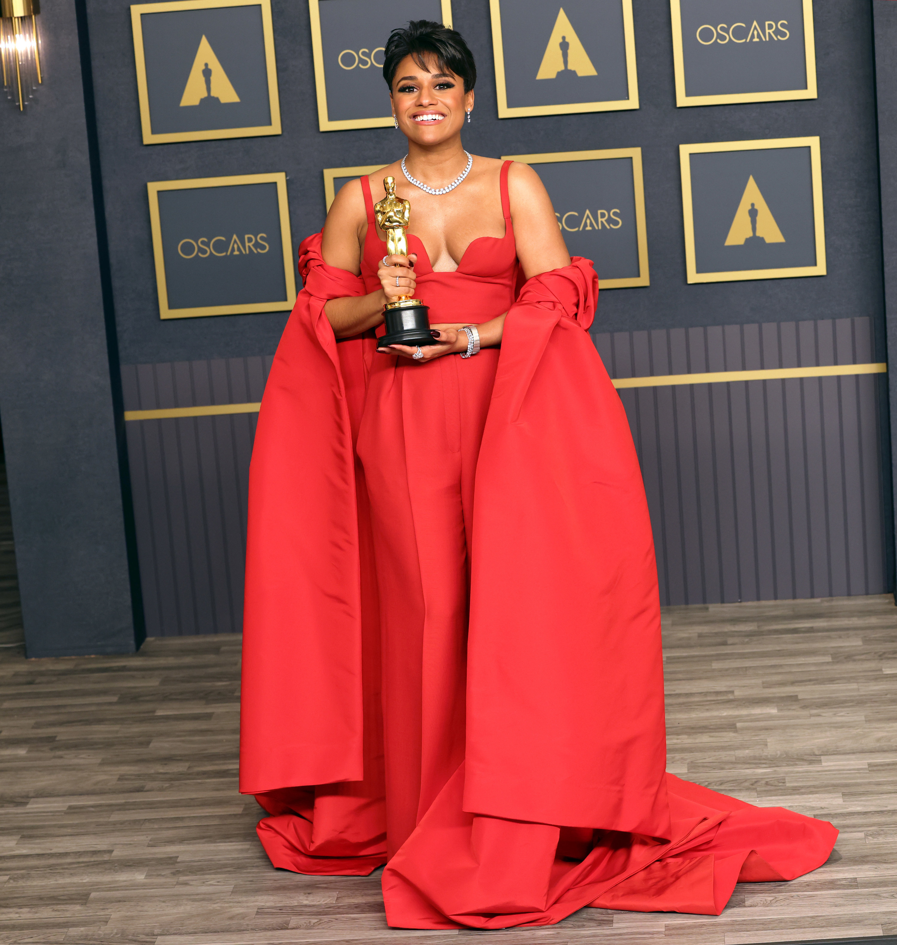 Ariana DeBose holds her Best Supporting Actress Academy Award at the Oscars on March 27, 2022