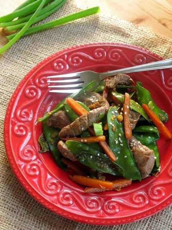 Sesame Beef Stir-Fry in Ginger Soy Sauce on a plate