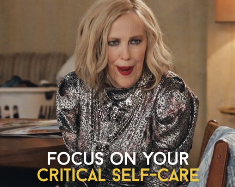 character saying, focus on your critical self-care