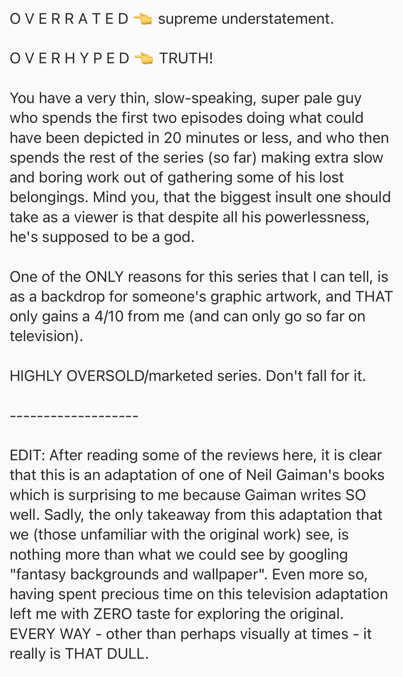 Low review of The Sandman on IMDB