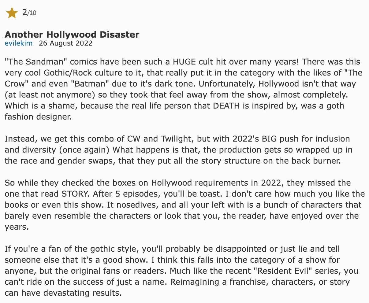 2/10 user review for The Sandman on IMDB