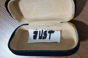 The word "just" in a glasses case