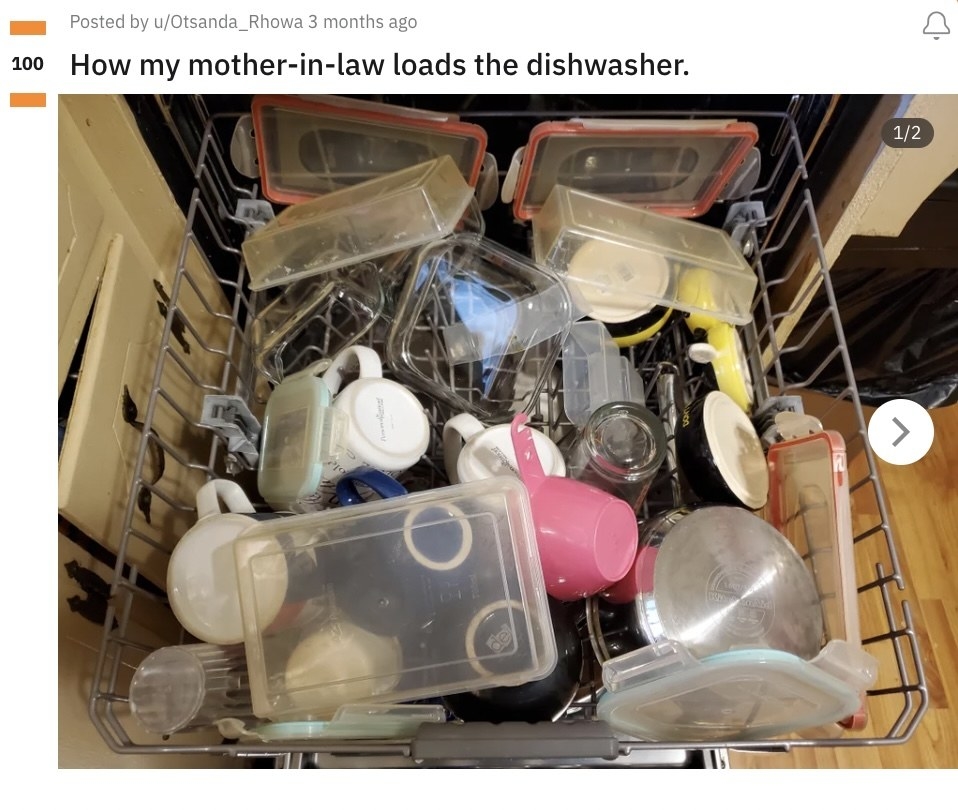 A loaded dishwasher