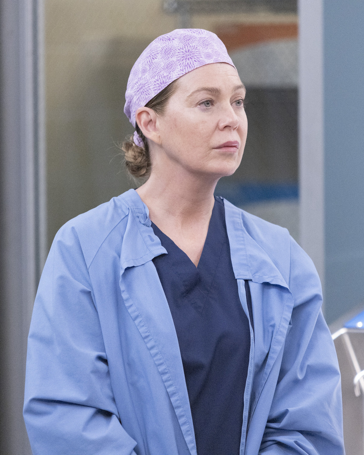 close up of meredith in scrubs