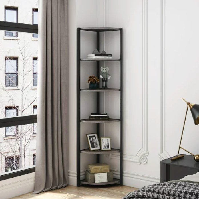 Corner shelf in a bedroom styles with various accessories