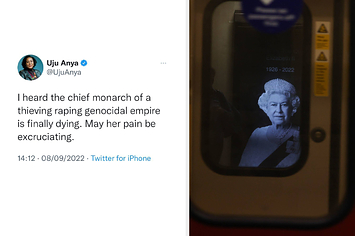 Uju Anya's viral tweet; picture of Queen Elizabeth II