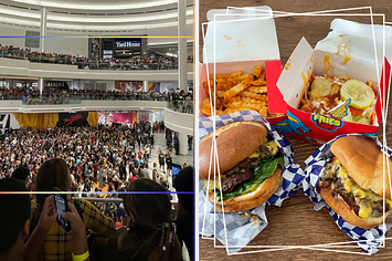 Crowd at mall and MrBeast burgers