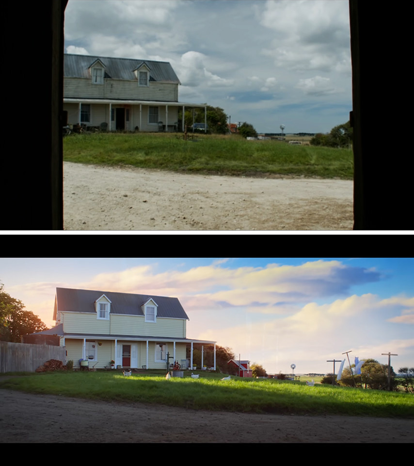 One Image of the barn through semi closed doors.  The other is the barn in a wide brightly lit image.