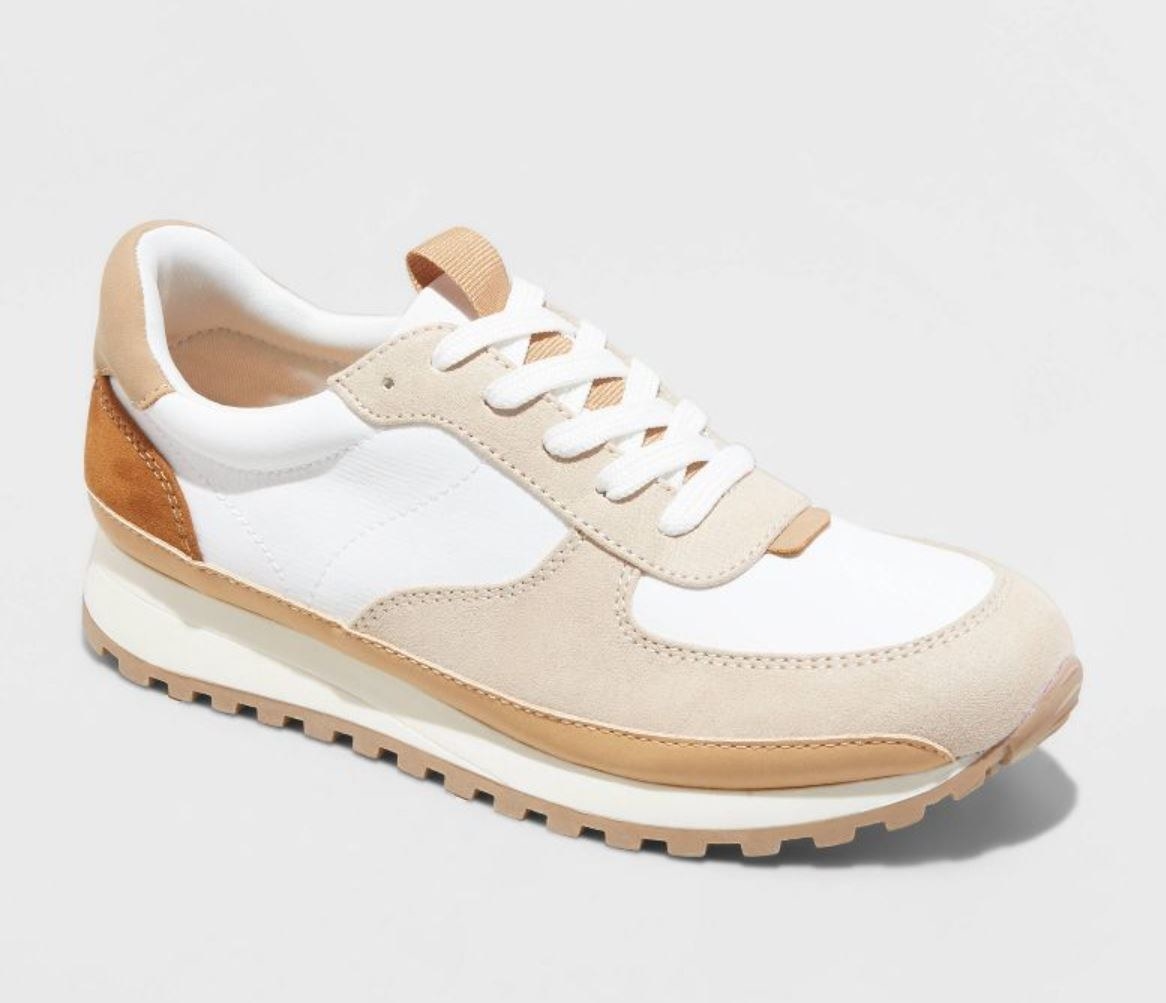 brown color-blocked sneakers