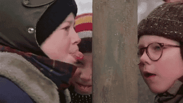Scott Schwartz as Flick in &quot;A Christmas Story&quot; with his tongue stuck to a pole