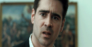 Collin Farrell as Ray in &quot;In Bruges&quot; looking disgusted