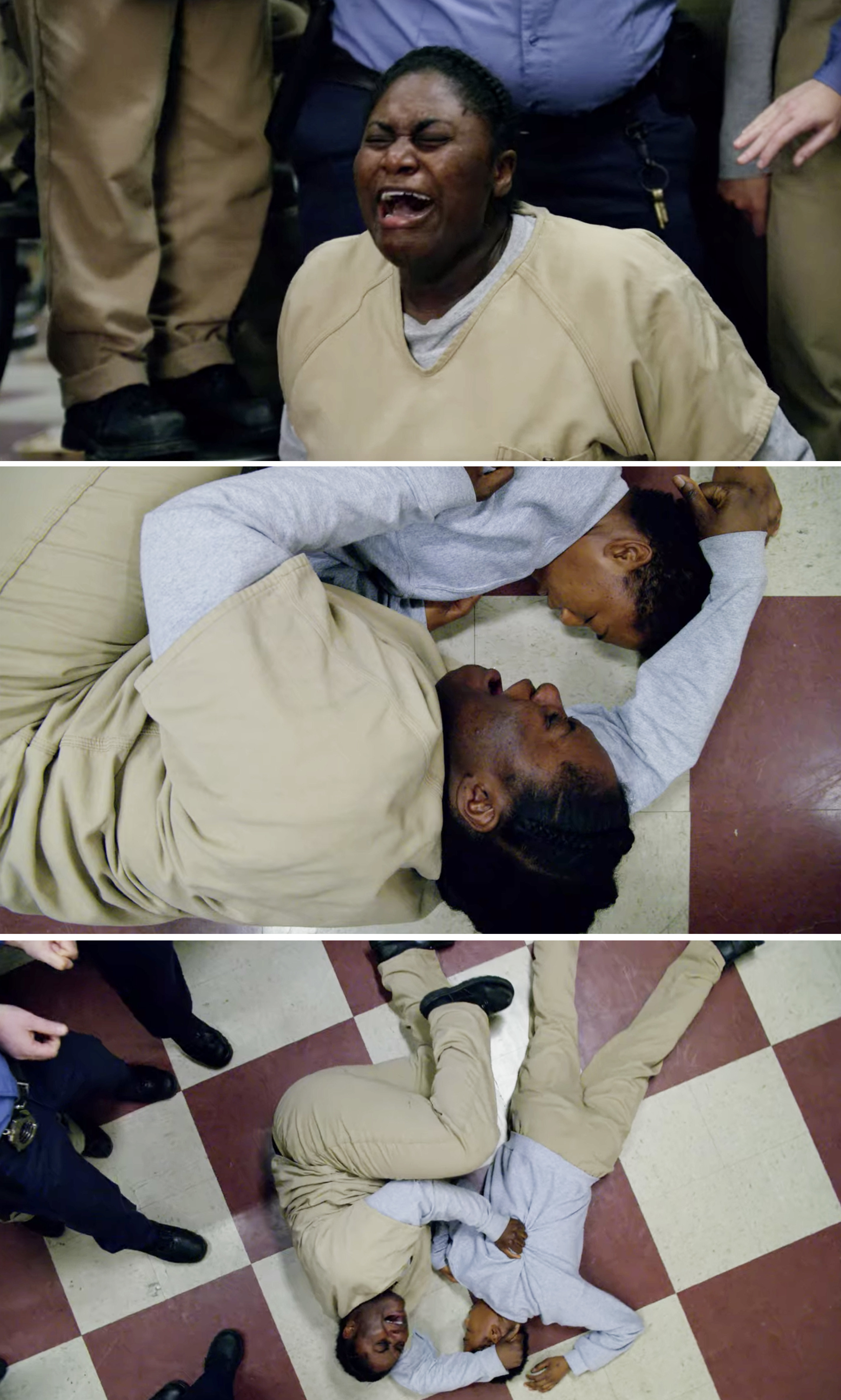 Poussey from &quot;Orange Is the New Black&quot; on the floor dying