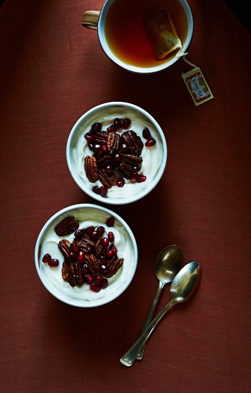 Spiced Candied Pecans and Pomegranate Yogurt Cups