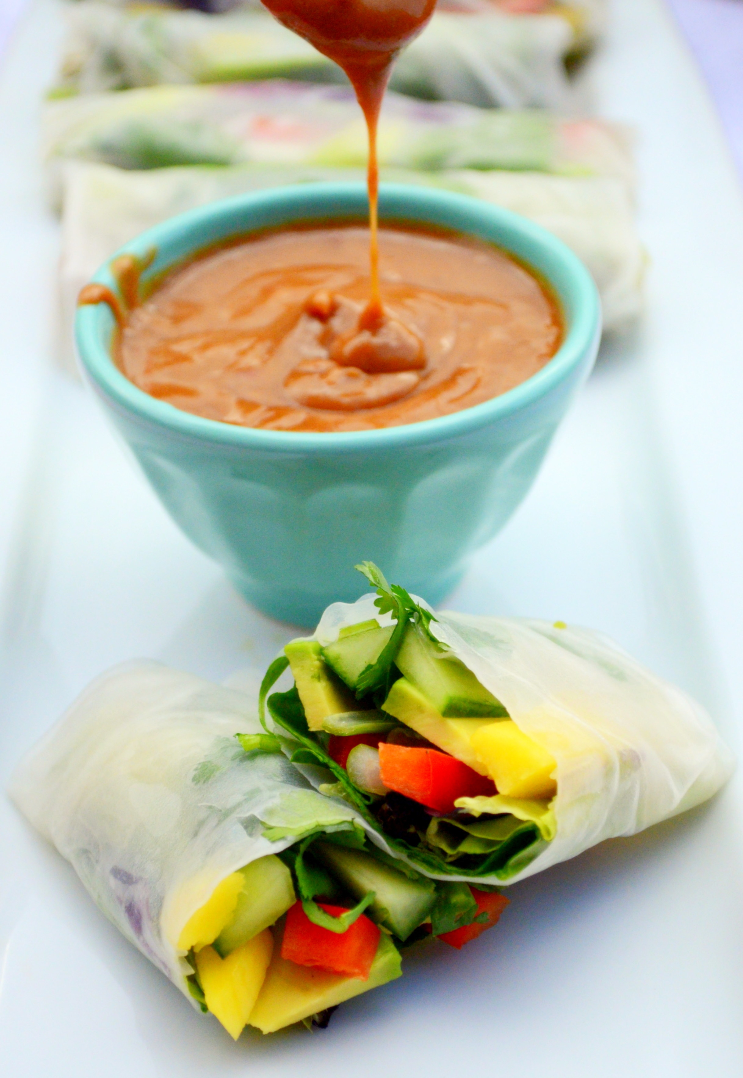 Red Pepper and Mango Summer Rolls With Spicy Peanut Sauce