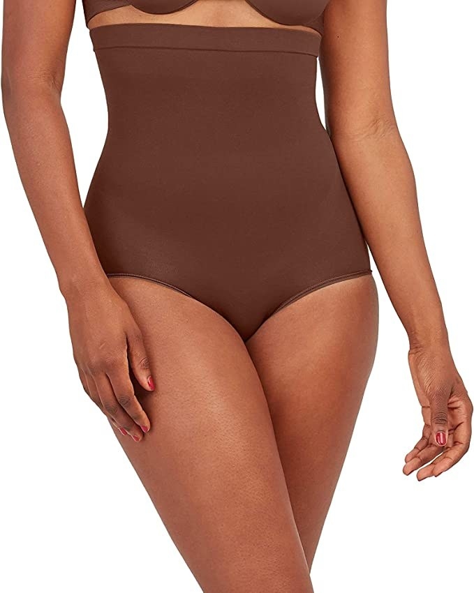 Model in the brown spanx
