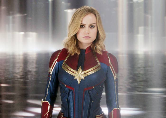 A closeup of Brie in her Captain Marvel costume