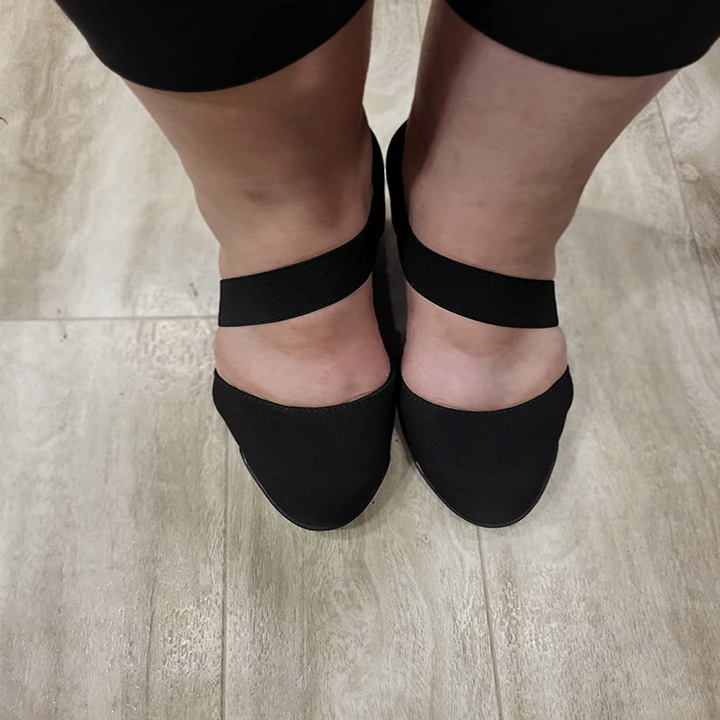 top view of the reviewers wedge heels