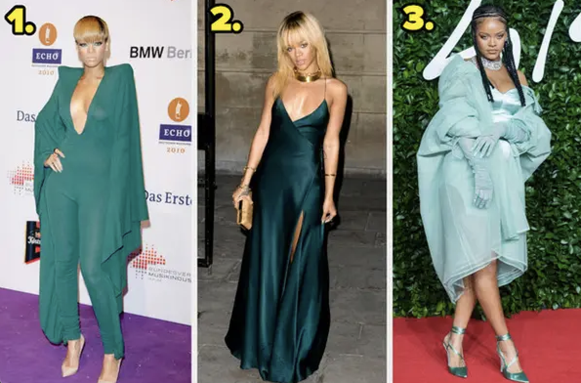 Three different looks from Rihanna