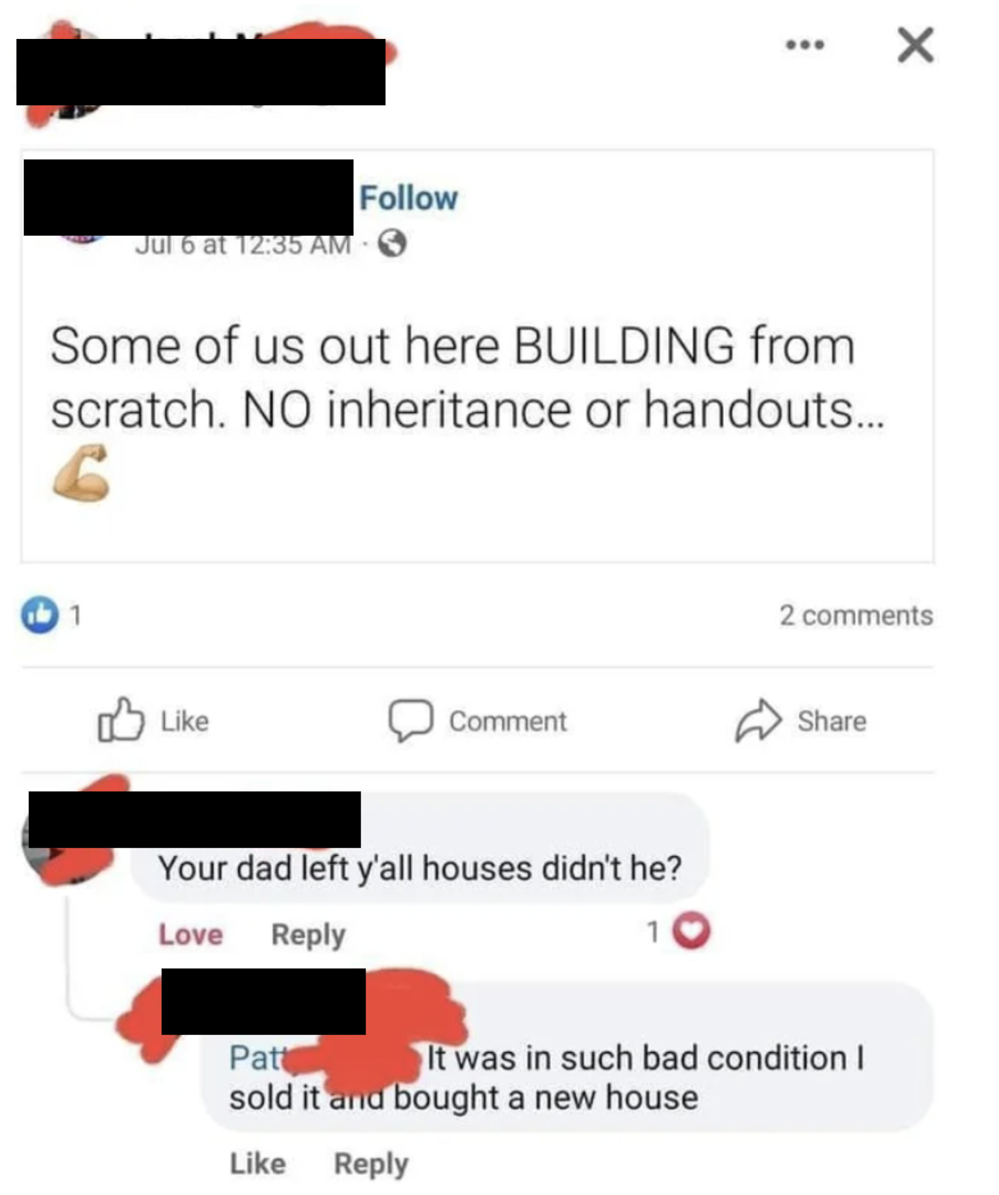 Screenshot of Facebook comments