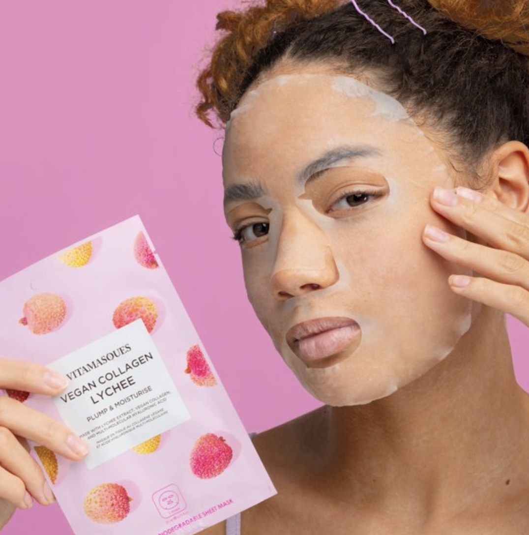 A sheet mask on a face