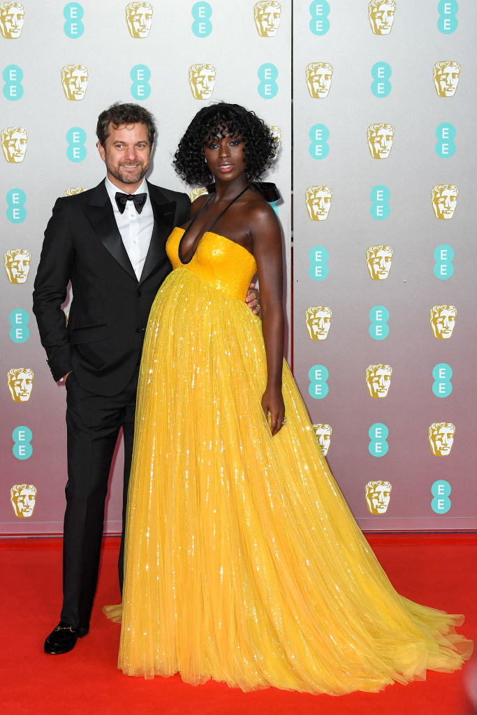a pregnant Jodie with Joshua on the red carpet