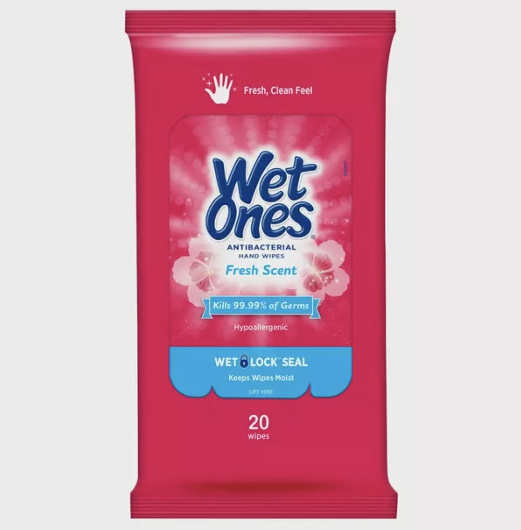A pack of sanitizing hand wipes
