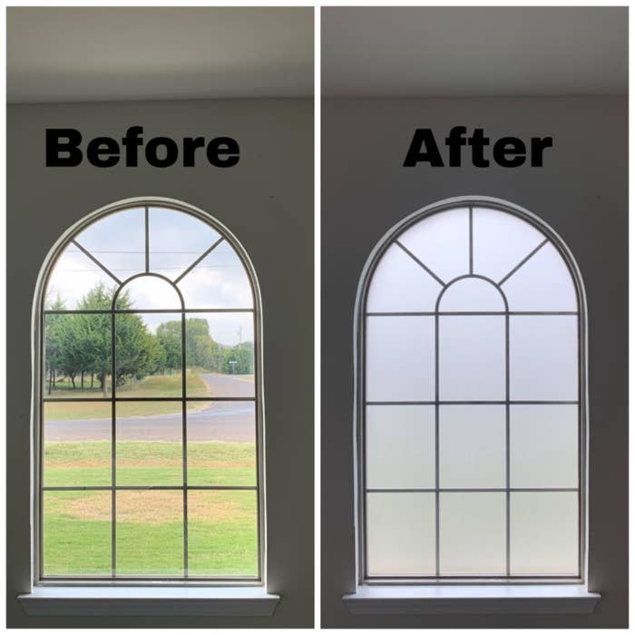 reviewer photo of windows before and after adding the frosted glass window film