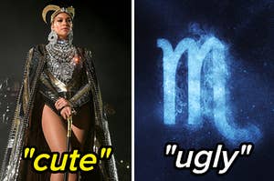 Beyonce is labeled Cute" with a Scorpio sign "ugly"