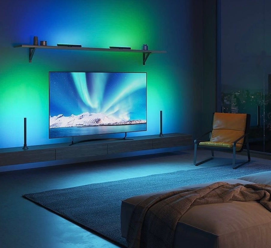 a pair of light bars around a tv