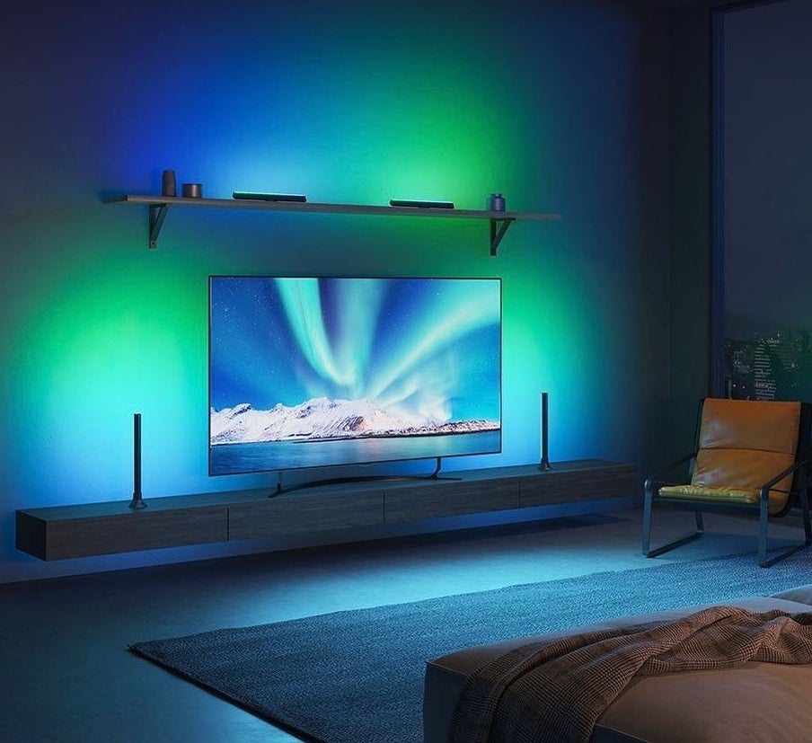 a pair of light bars around a tv