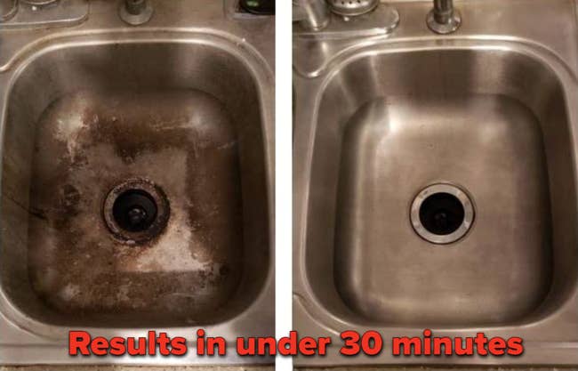 Heavily corroded sink / clean sink / labeled 