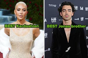 在左边，金·卡戴珊（Kim Kardashian）标记了最佳卡戴珊（Kardashian），乔纳斯（Joe Jonas）标记了最佳乔纳斯兄弟（Jonas Brother）