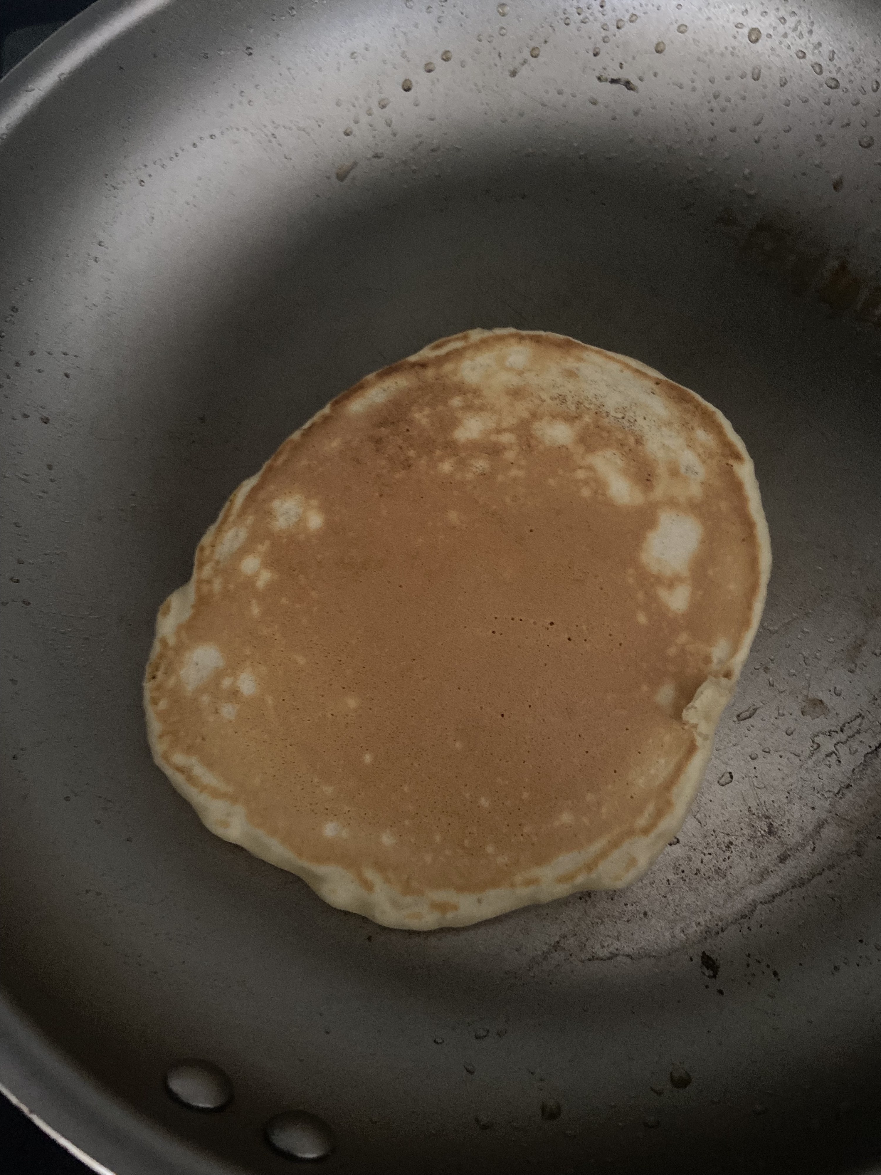 The third pancake is nearly a perfect oval and has the most consistent coloring