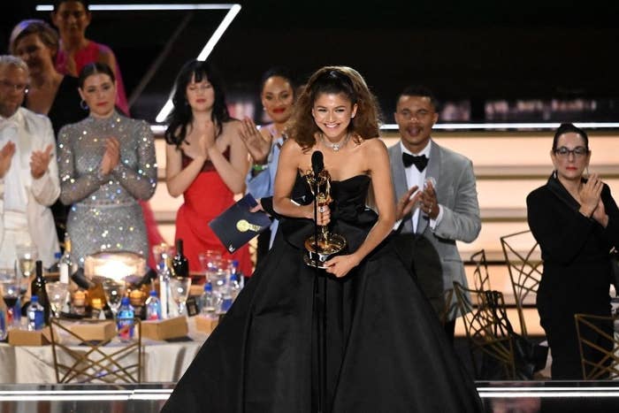 Zendaya accepting an Emmy