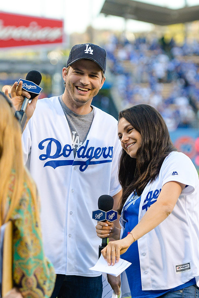 mila and ashton at a dodgers game