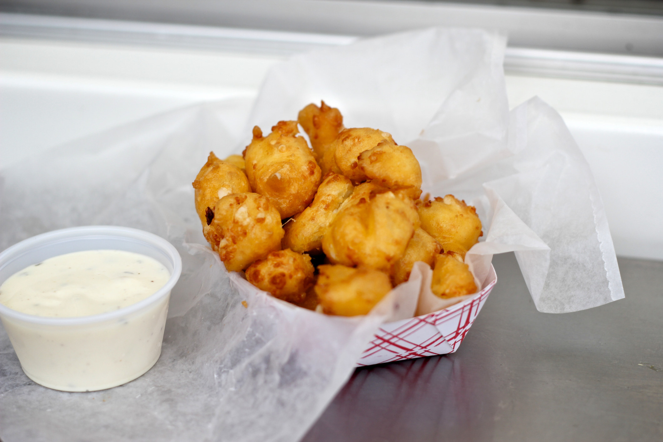 cheese curds with a side of ranch