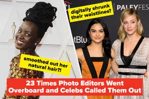 A split thumbnail, with one image showing Lupita Nyong'o and the other showing Camila Mendes and Lili Reinhart