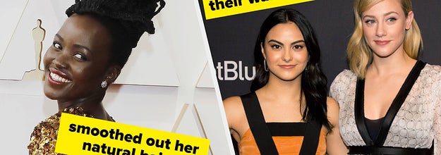 A split thumbnail, with one image showing Lupita Nyong'o and the other showing Camila Mendes and Lili Reinhart