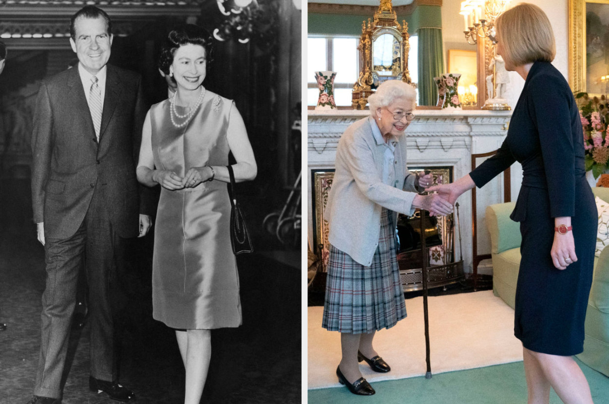 Queen Elizabeth II entertains US President Richard Nixon to lunch at Buckingham Palace and Queen Elizabeth greets newly elected leader of the Conservative party Liz Truss as she arrives at Balmoral Castle