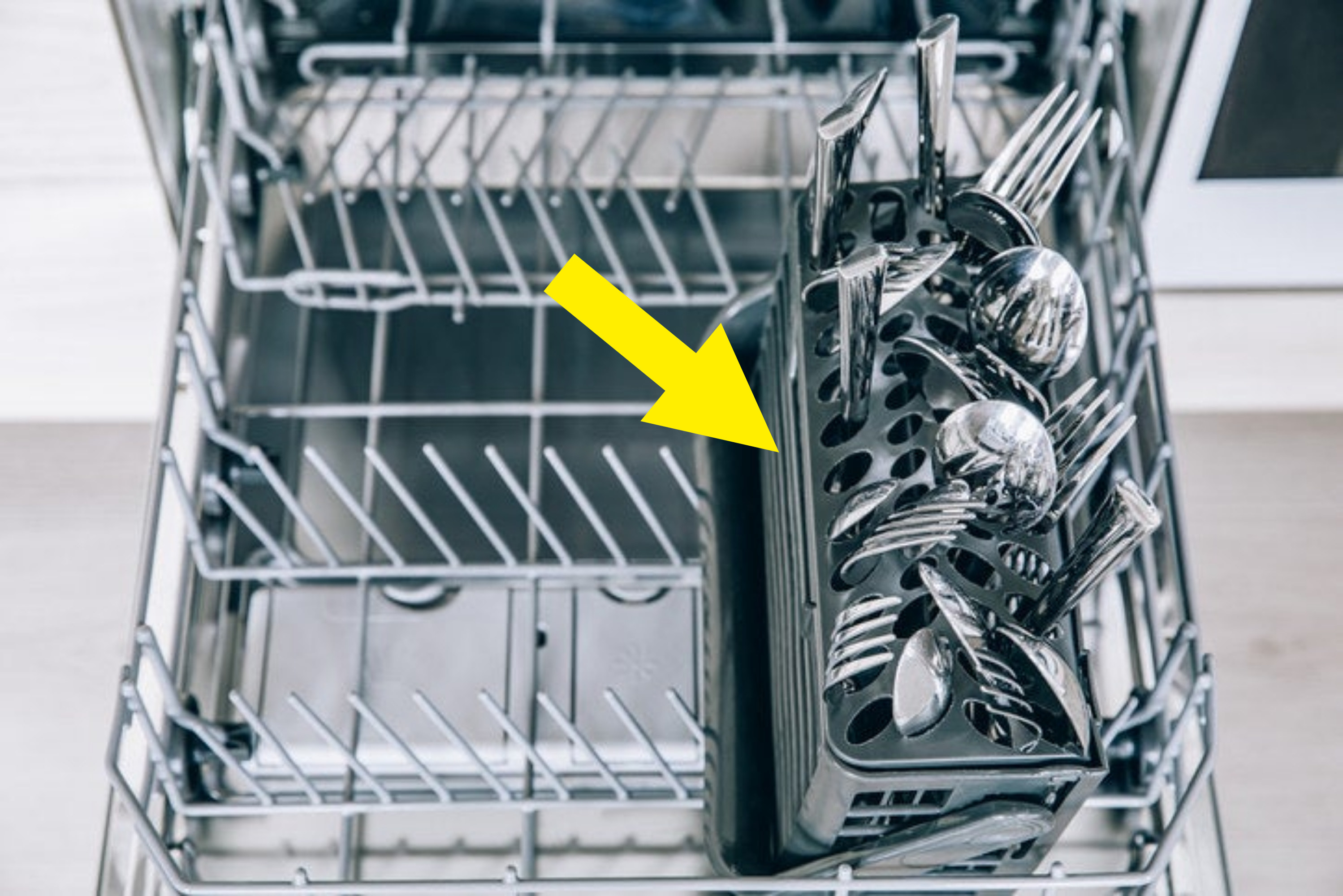 the utensils in the dishwasher