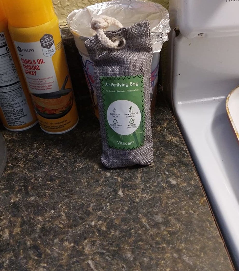 reviewer photo of the deodorizer on kitchen counter