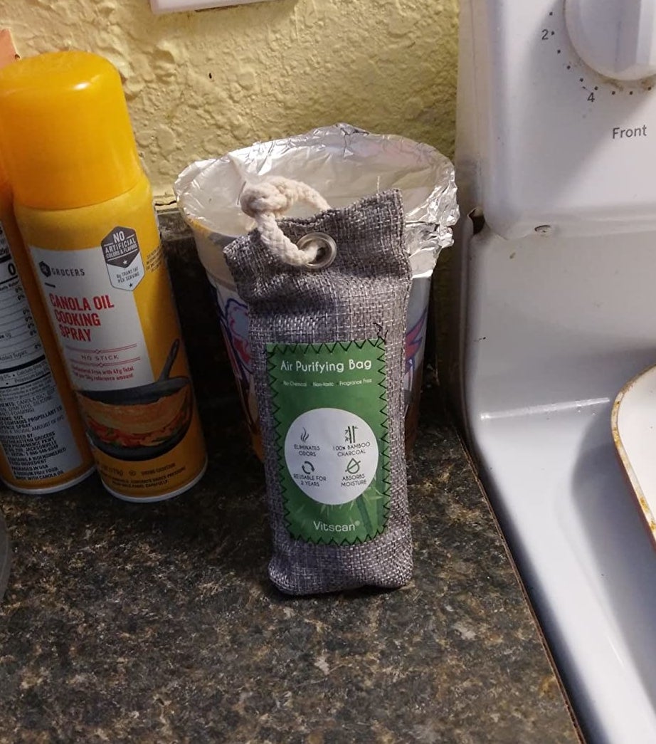 reviewer photo of the deodorizer on kitchen counter