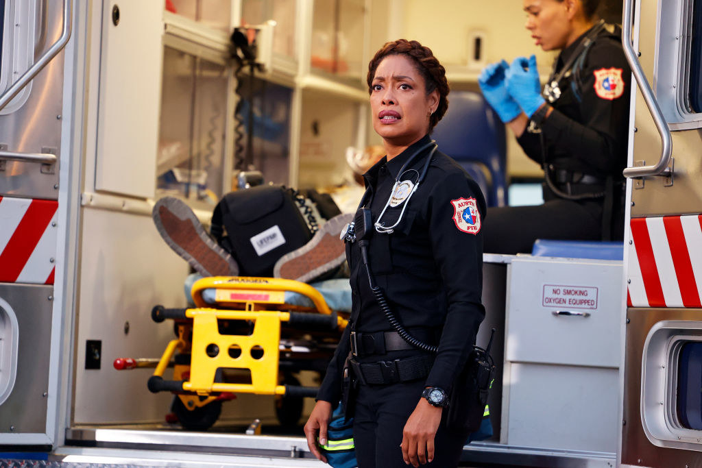 Torres in a medical uniform for a scene