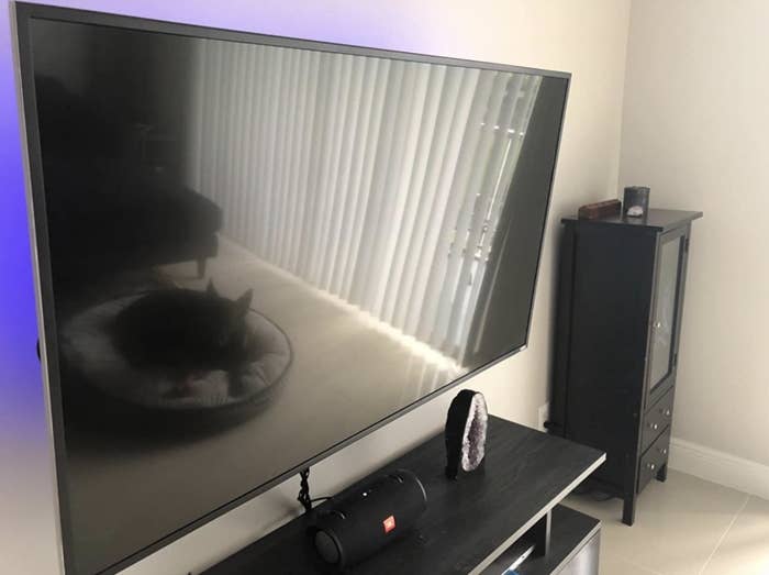 reviewer using product to clean the tv