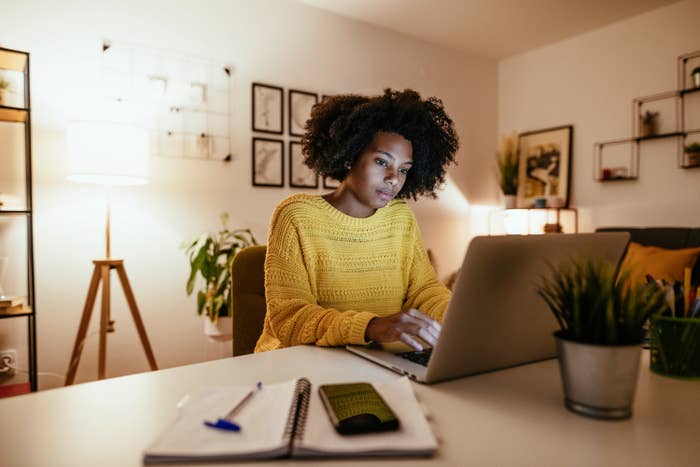 Woman working from home on her laptop