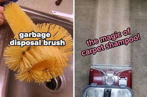 reviewer photo of garbage disposal brush / reviewer photo using carpet shampoo