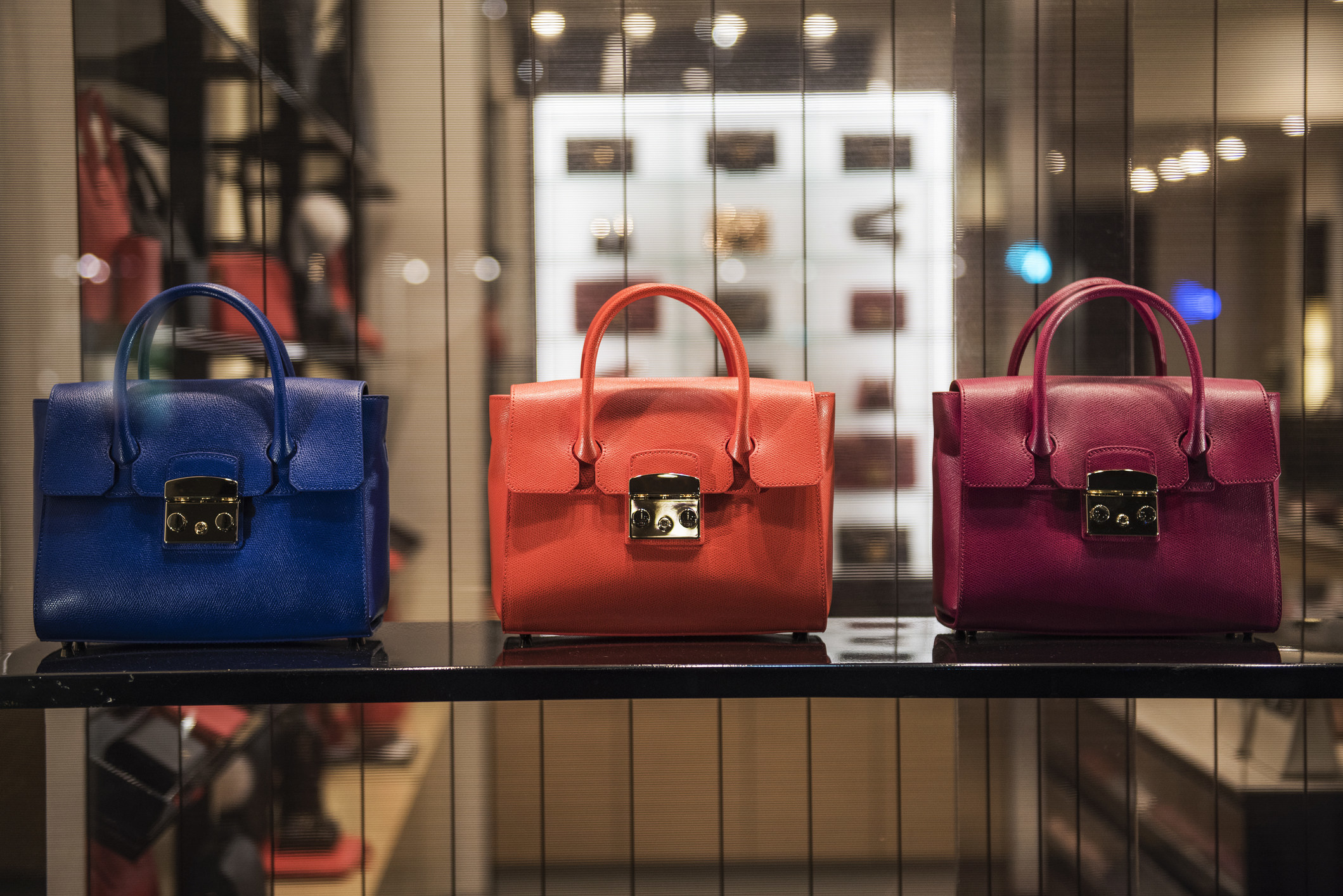 Luxury purses on display