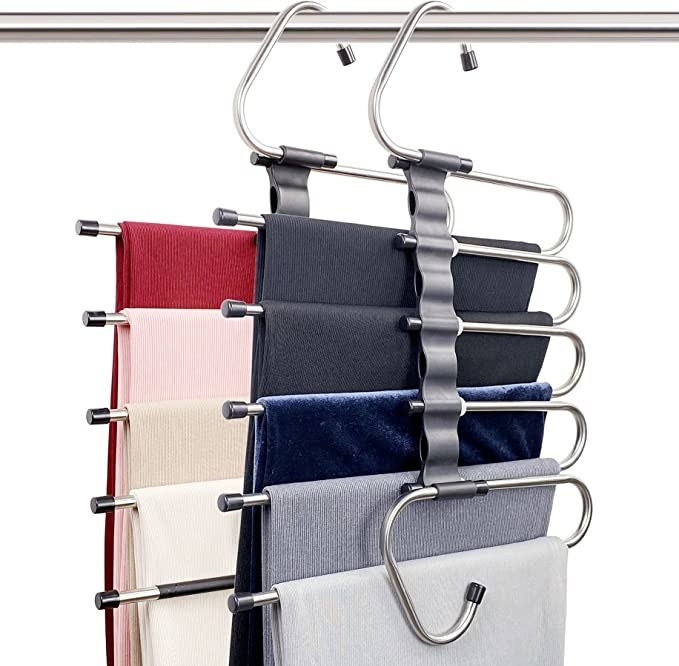 a bunch of pants on the hanger