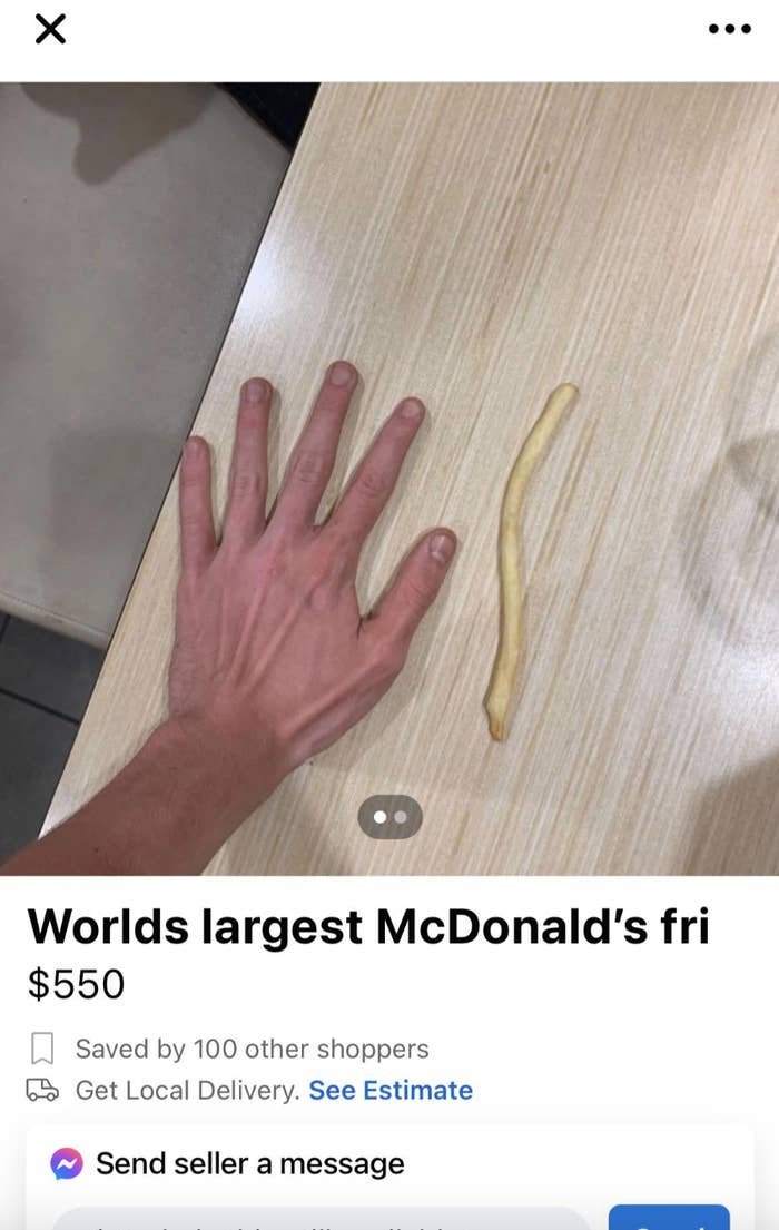Person selling &quot;world&#x27;s largest McDonald&#x27;s fry&quot;